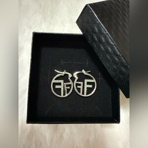 Silvertone Logo FF Hoop Earrings Fashion Jewelry